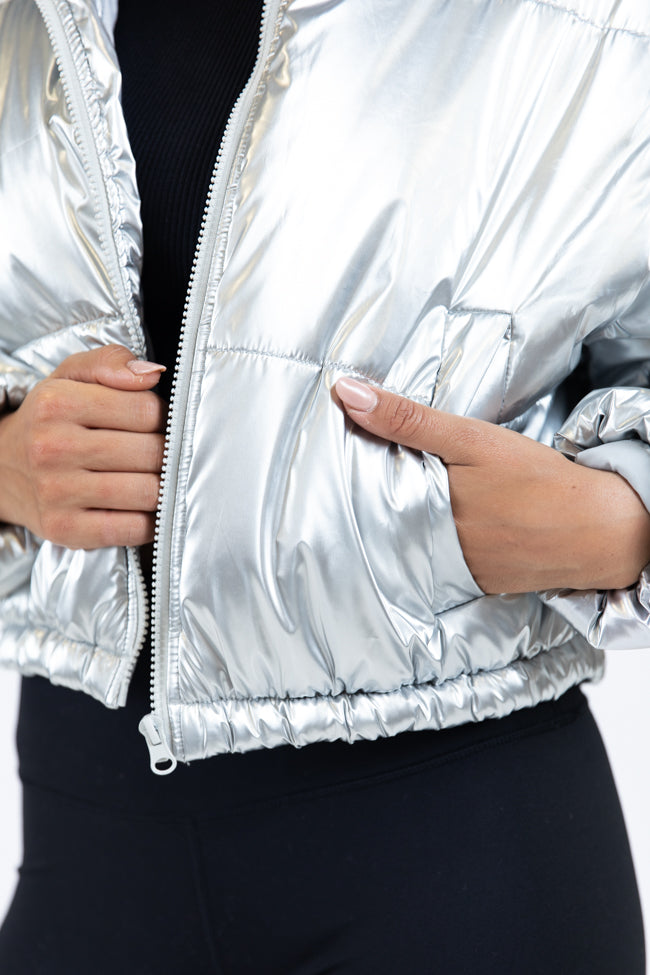 Keep Me Warm Silver Chrome Puffer Jacket SALE Discount Largest Supplier