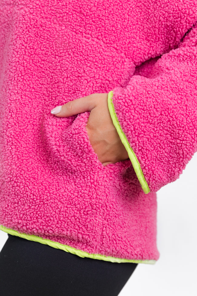 My Go To Pink and Green Sherpa Quarter Zip Hooded Pullover FINAL SALE Latest Sale Online