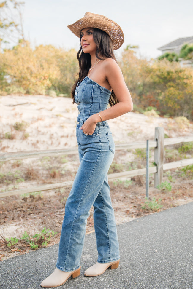 Country Roads Sweetheart Denim Jumpsuit Sale Fashion