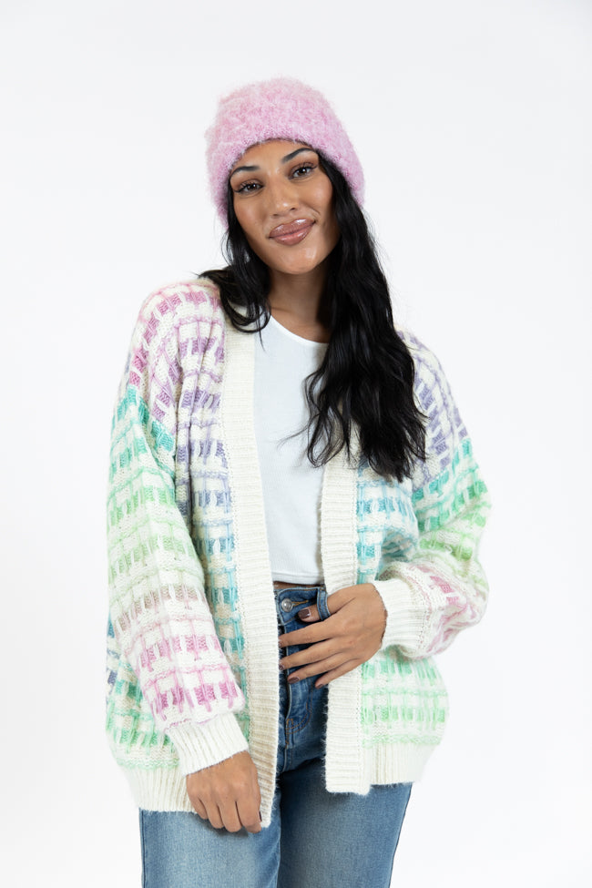 Have It All Cream Multi Color Waffle Cardigan SALE Sale Clearance