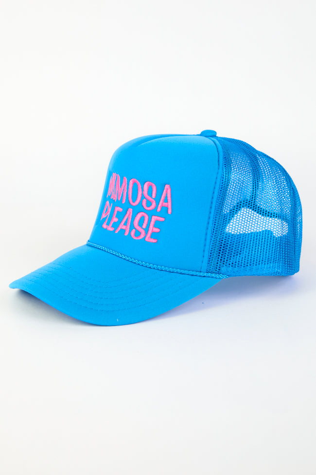 Mimosa Please Neon Blue Trucker Hat Official Cheap Online