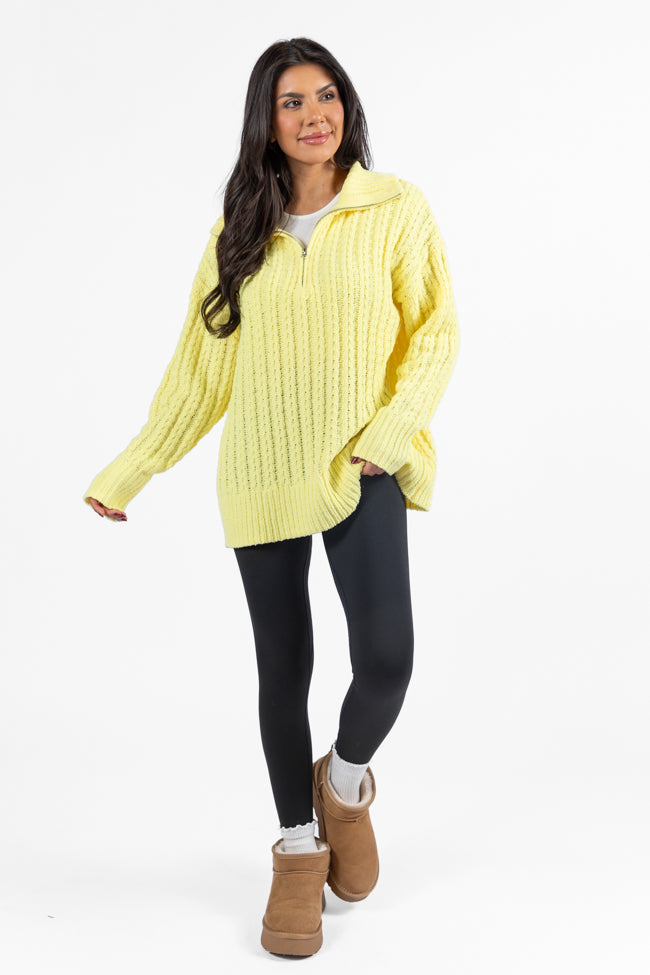 Forever Yours Yellow Cable Knit Chenille Quarter Zip Sweater SALE Shop Offer Cheap Online