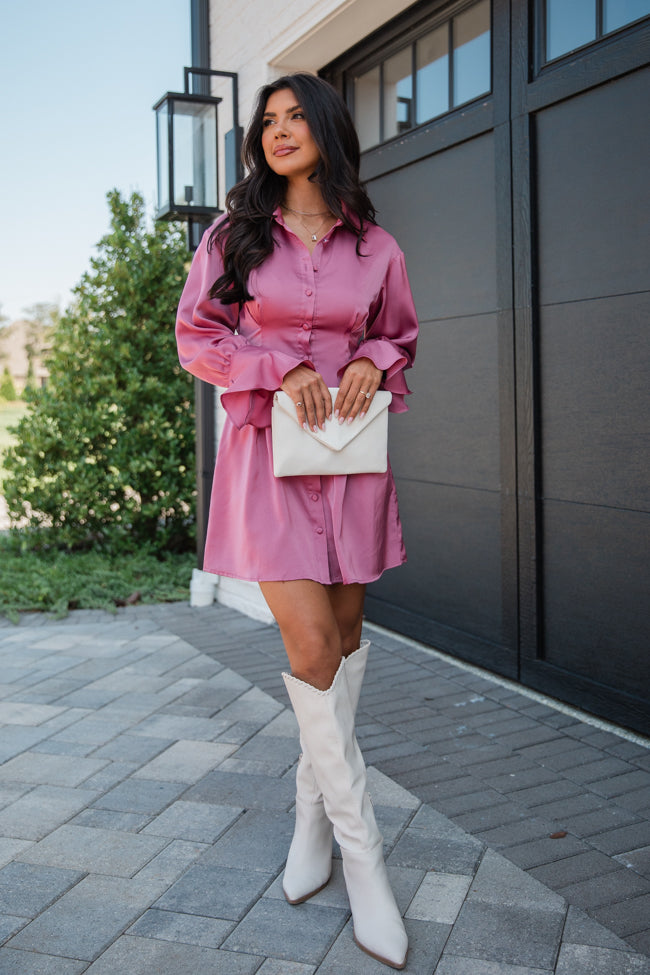 Manners Matter Rose Satin Collared Shirt Dress FINAL SALE Safe Shopping Cheap Online