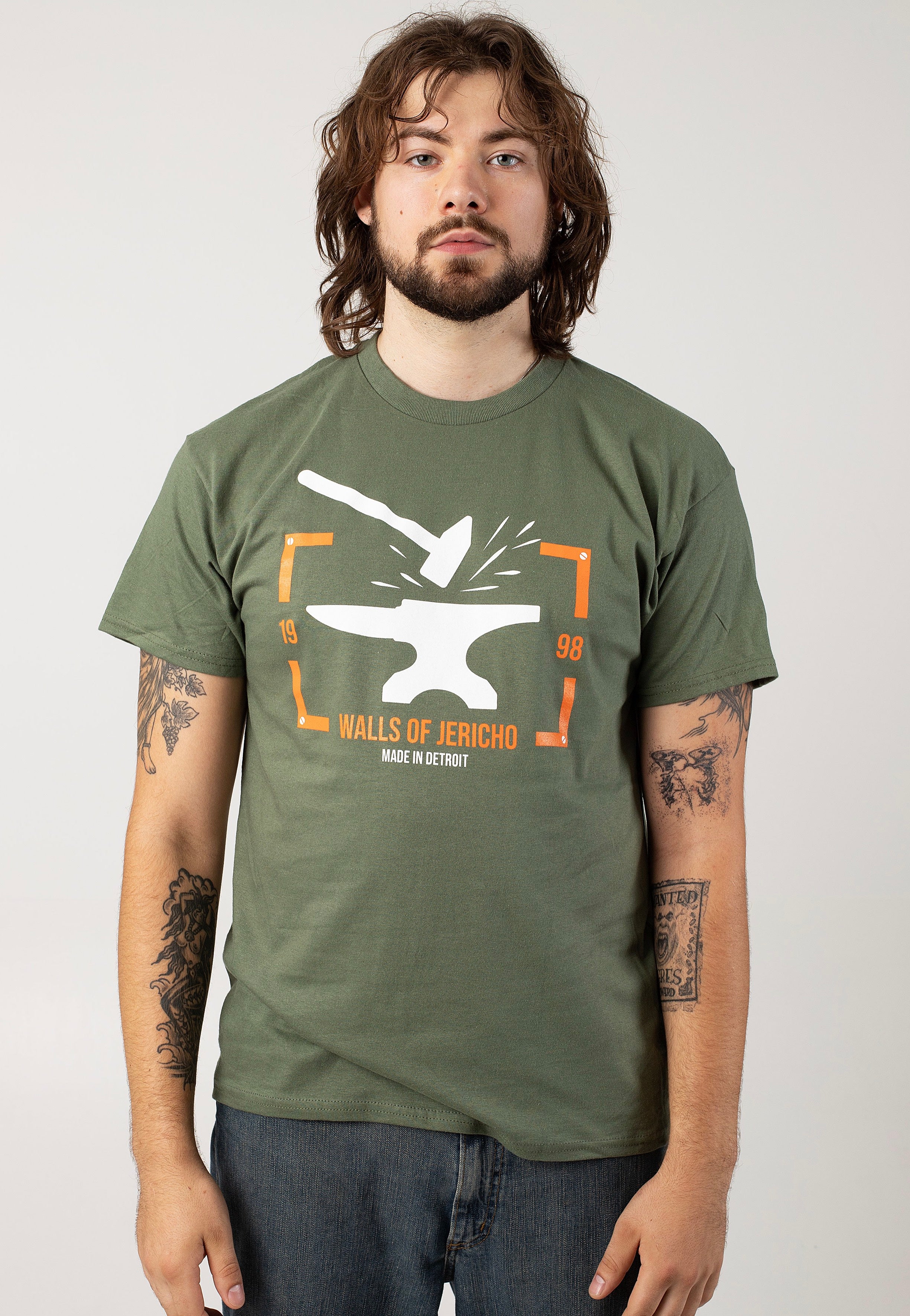 Walls Of Jericho - Hammer And Anvil Military Green - T-Shirt Cheap Sale Amazing Pice