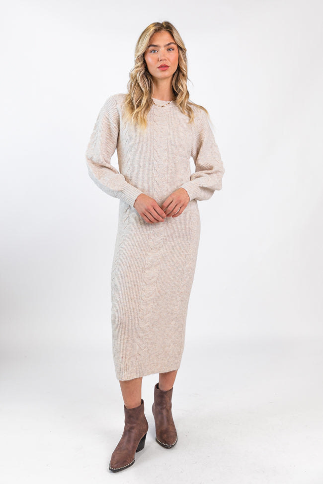 Stay On Your Mind Oatmeal Cable Knit Midi Dress Outlet New Arrival