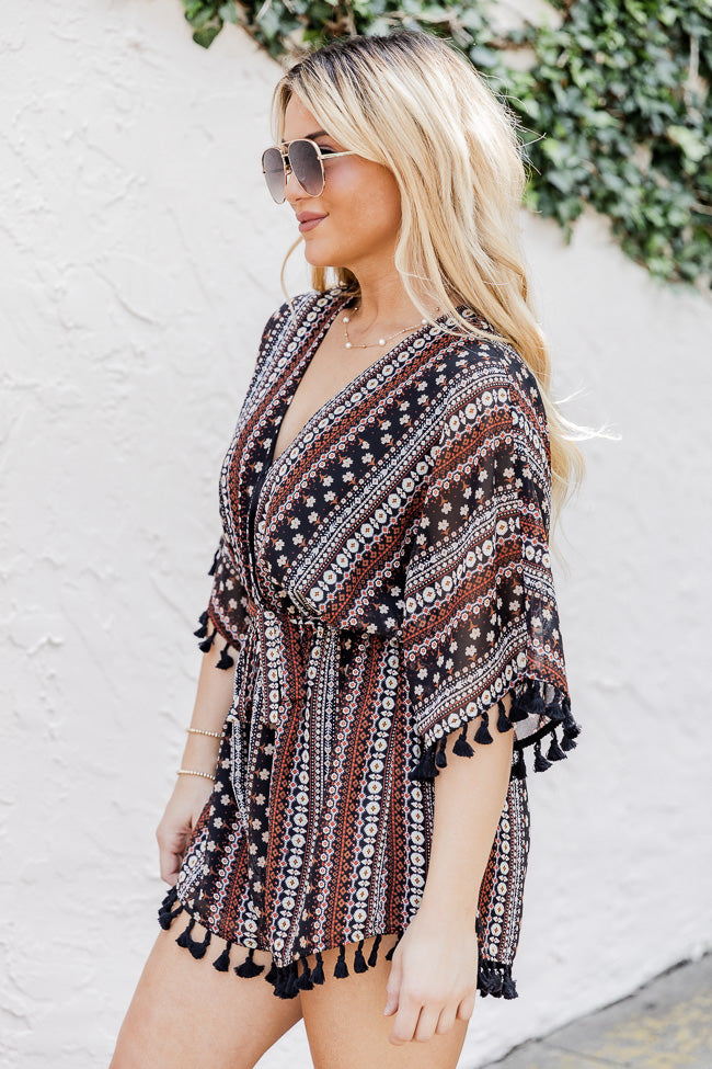 A Fair Deal Printed Tassel Romper FINAL SALE Clearance Largest Supplier