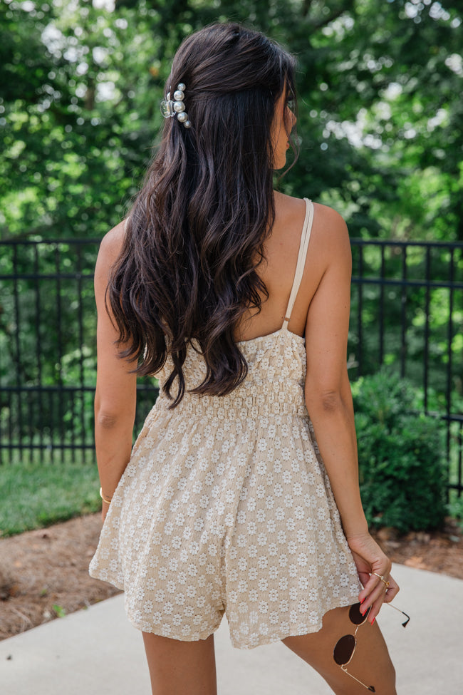 As You Please Beige Lace Overlay Tank Romper FINAL SALE Visit New