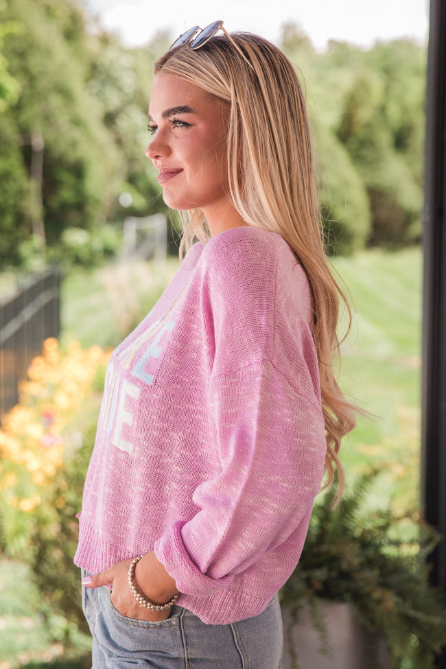 Marina Breeze Pink Lake Side Graphic Sweater Free Shipping With Credit Card