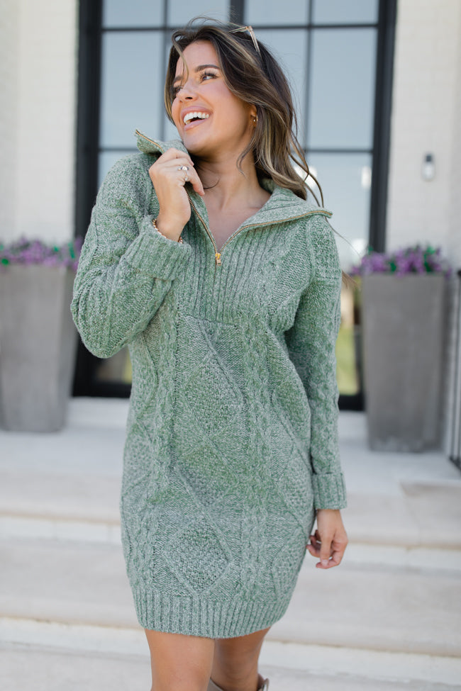 Eyes For You Olive Half Zip Sweater Dress FINAL SALE Discount Online