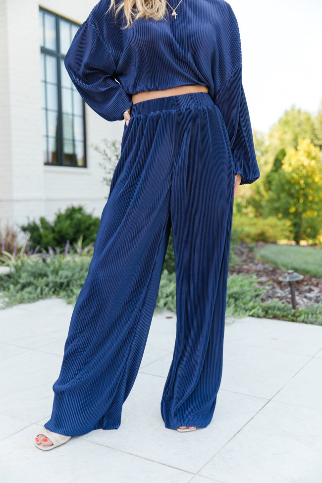 Tied With Invisible String Navy Plisse Two Piece Set FINAL SALE Finishline Sale Online