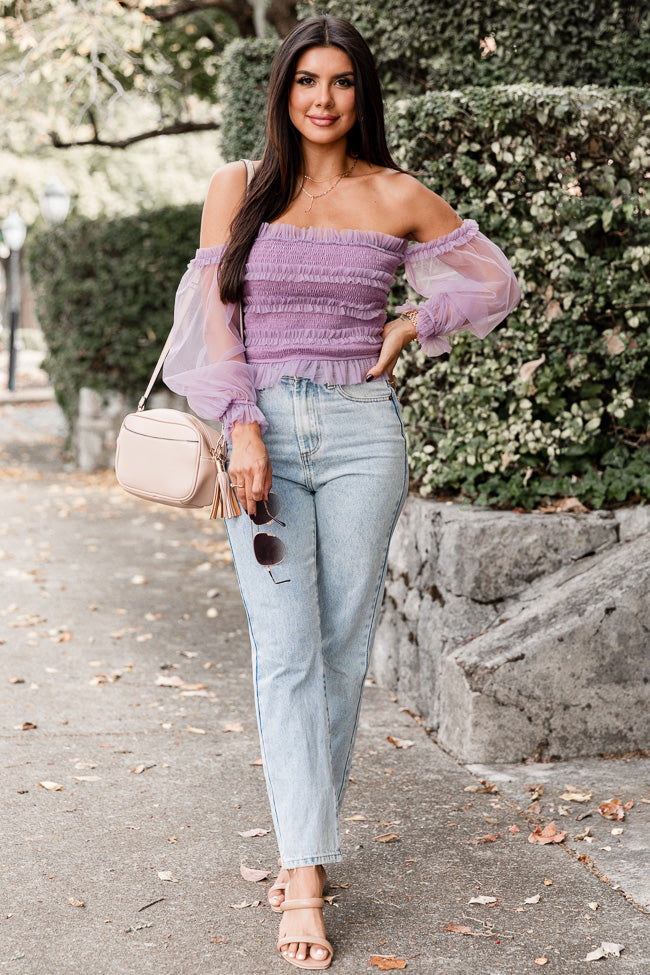 Happy Ever After Dusty Purple Ruffled Tulle Sleeved Blouse FINAL SALE Clearance Good Selling