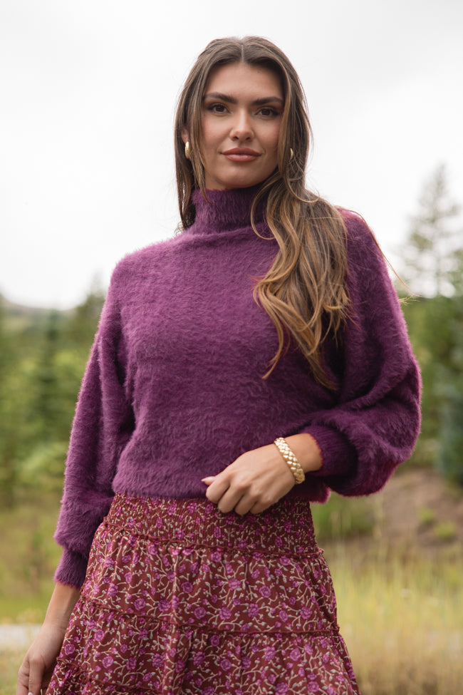 Beyond Me Plum Fuzzy Turtleneck Sweater SALE The Cheapest For Sale