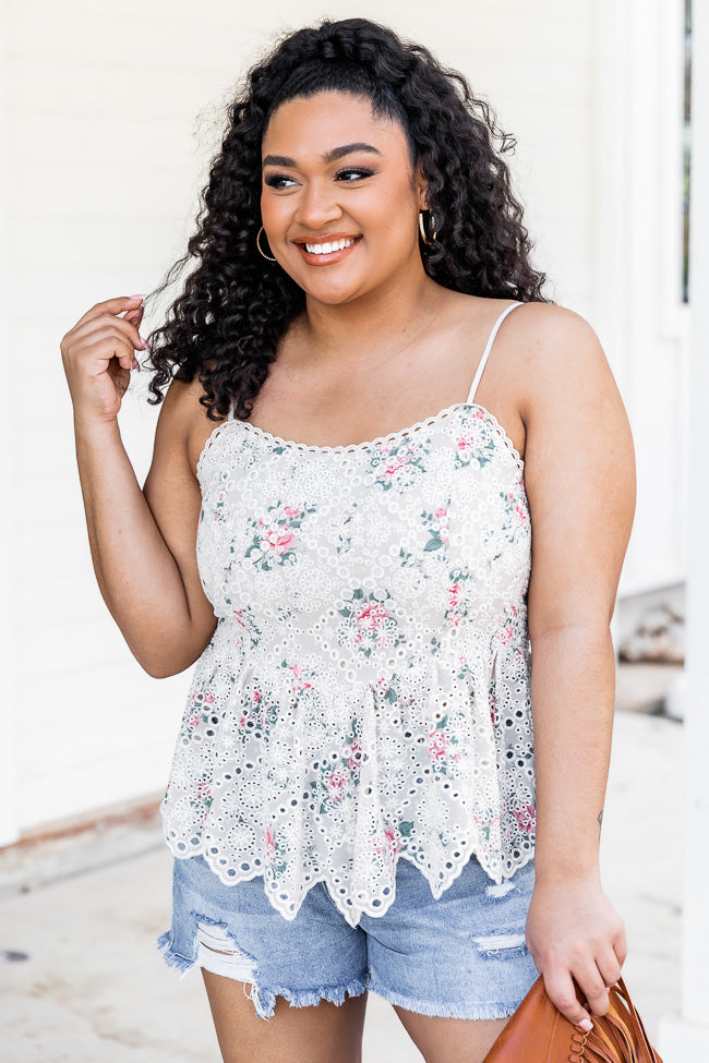 Heartbreak Proof Beige Eyelet Lace Floral Tank Cheap Genuine