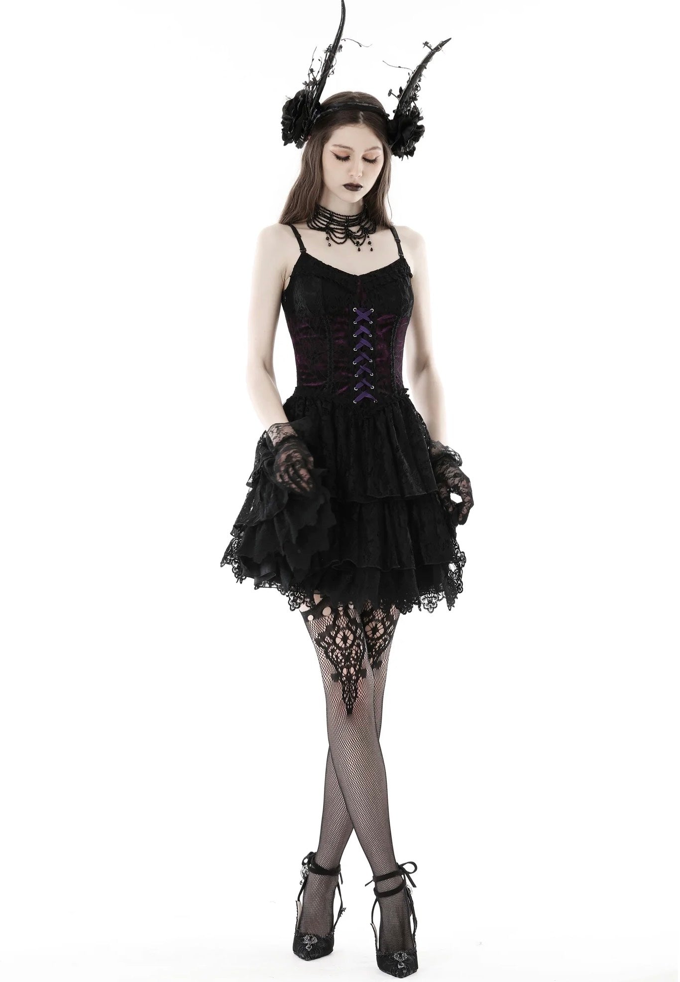 Dark In Love - Gothic Sexy Black Purple Lace Mini Black - Dress Buy Cheap Browse