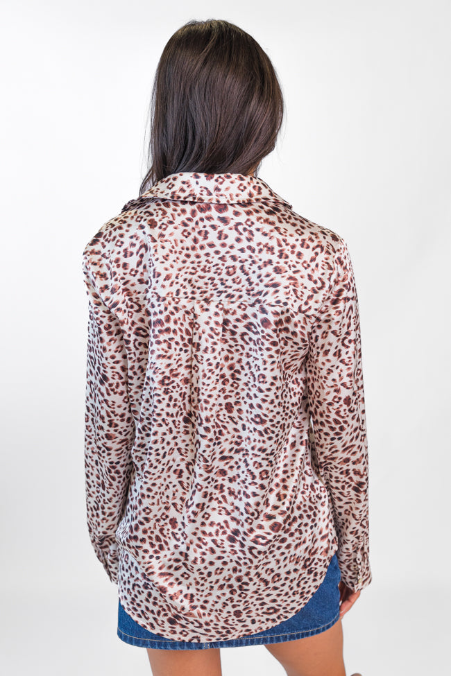 Not Kitten Satin Leopard Button Front Blouse FINAL SALE Footlocker Pictures Sale Online