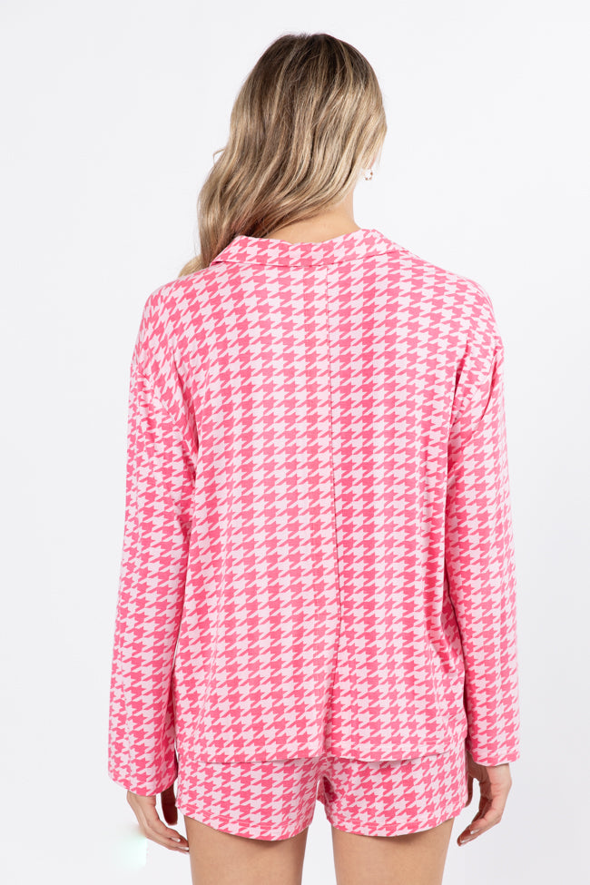 On A Cloud In Pink Houndstooth Pajama Set FINAL SALE Perfect Cheap Pice