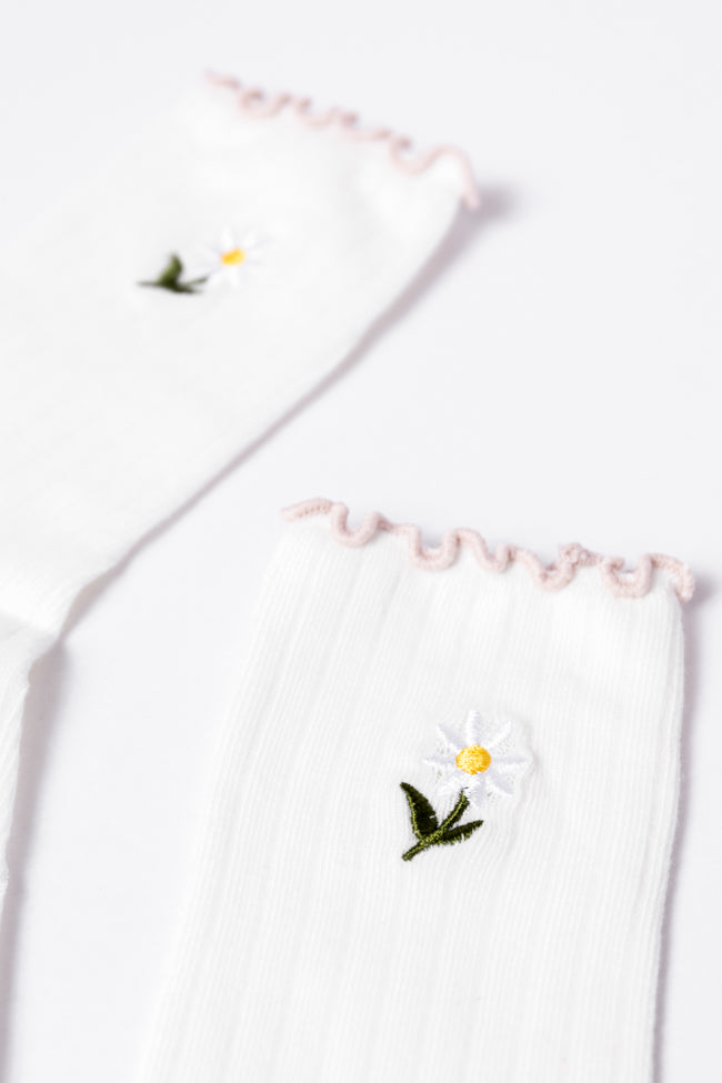 White Daisy Crew Socks Shop For