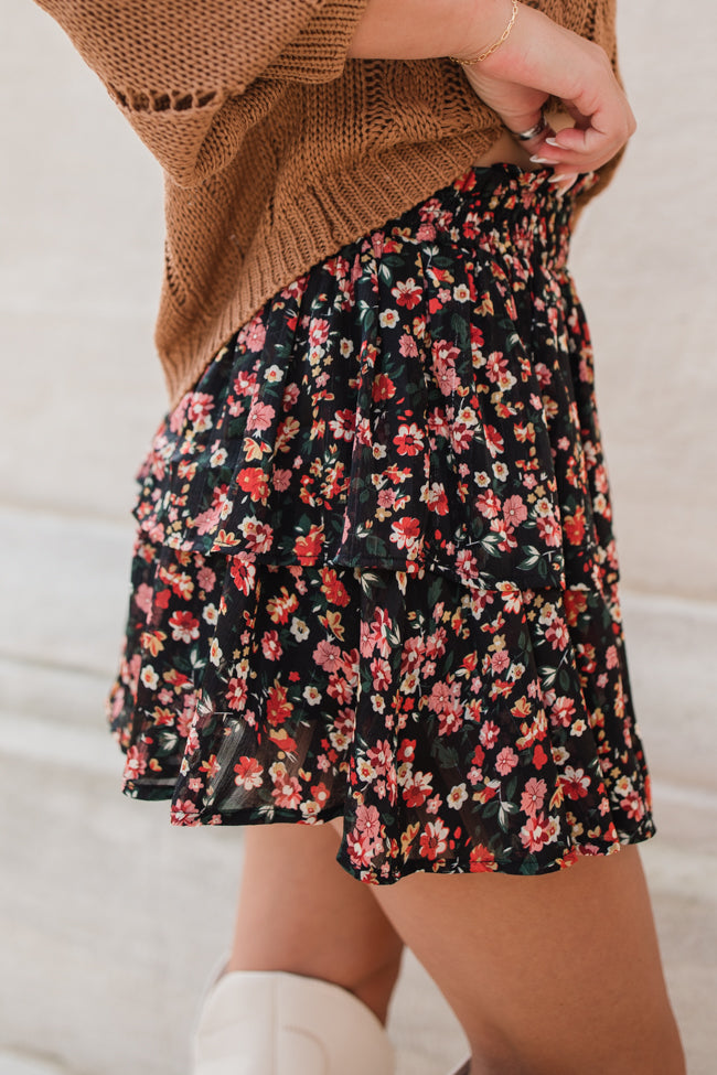 Breezy Black Floral Tiered Skort FINAL SALE Clearance Great Deals