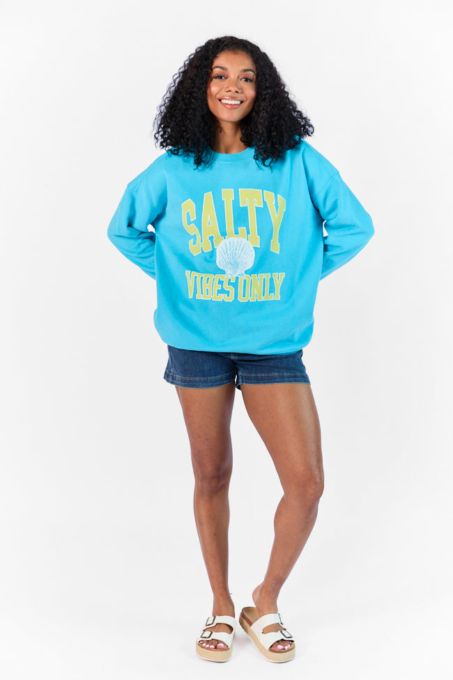 Salty Vibes Only Aqua Oversized Graphic Sweatshirt Clearance 2025 New