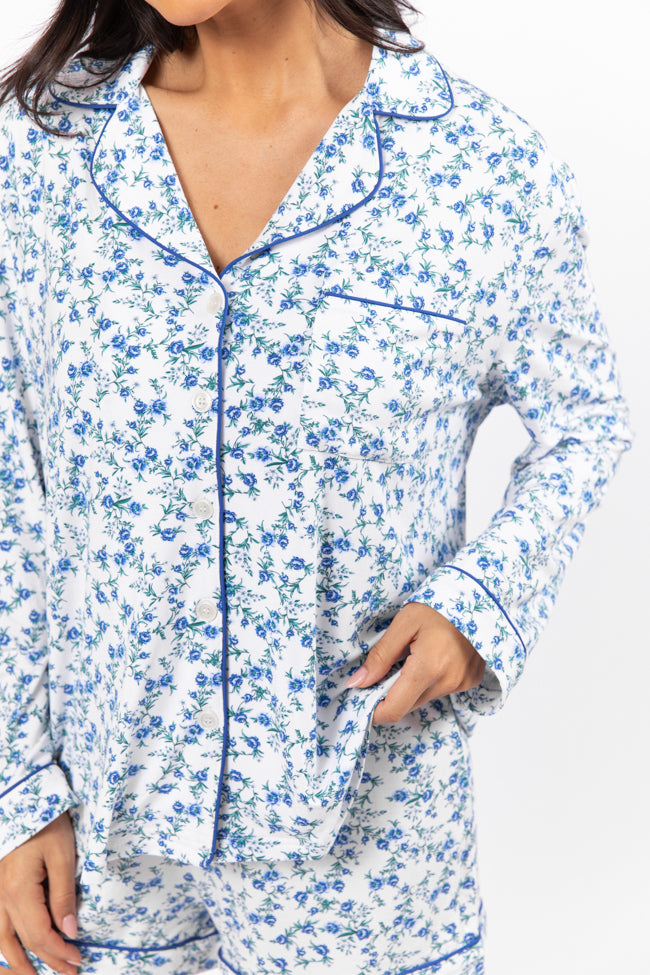 Under The Stars Blue Floral Pajama Top Buy Cheap Recommend