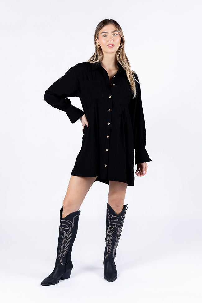 Write This Down Black Button Up Shirt Dress Looking For Sale Online