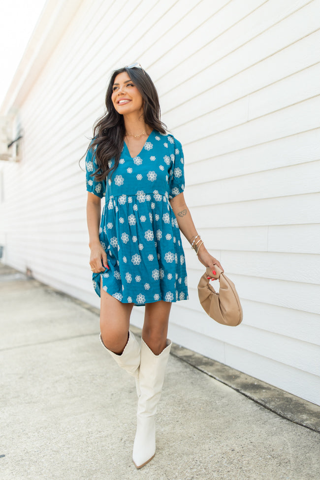 Figured It Out Teal Stitched Detail Mini Dress Buy Cheap Clearance