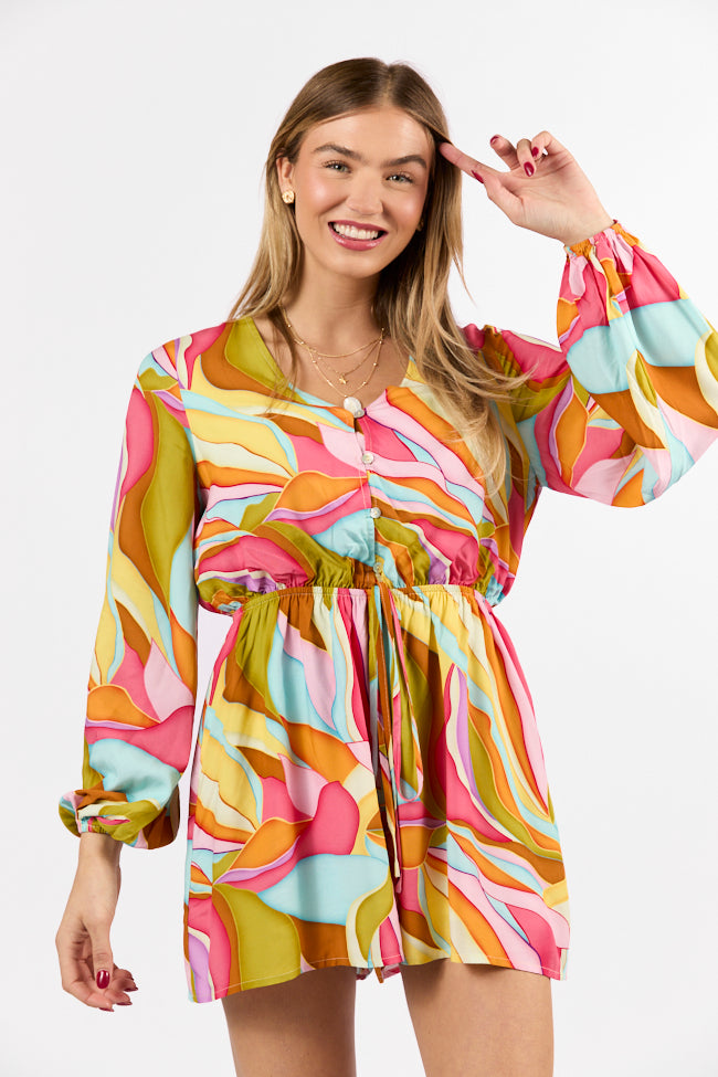 Love Over Fear Multi Print Long Sleeve Wrap Romper Discount Latest