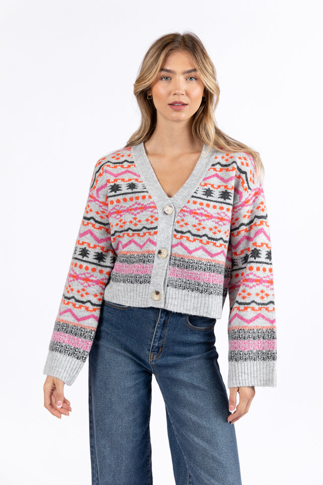 Fair And Square Grey And Pink Fair Isle Cardigan FINAL SALE Free Shipping For Cheap