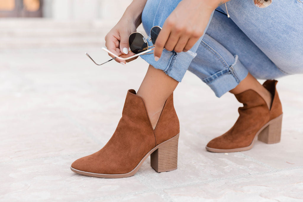 Heidi Chestnut Side Slit Booties FINAL SALE Fast Delivery Sale Online