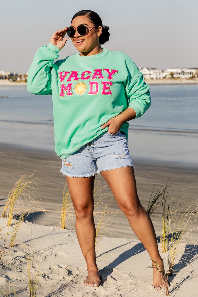 Vacay Mode Chenille Patch Lime Oversized Graphic Sweatshirt FINAL SALE Looking For Online