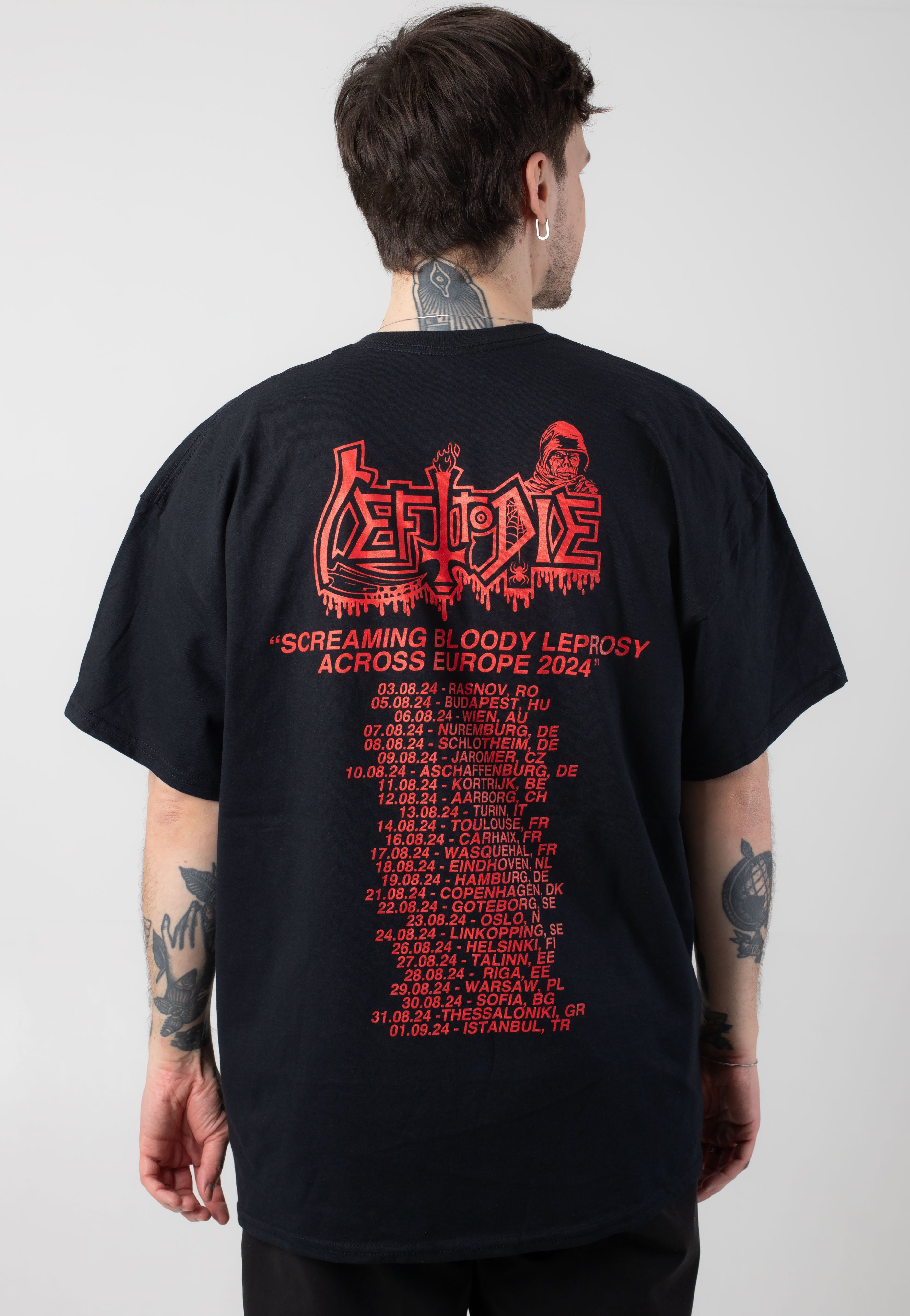 Left To Die - Screaming Bloody Leprosy Across Europe 2024 - T-Shirt Clearance Free Shipping