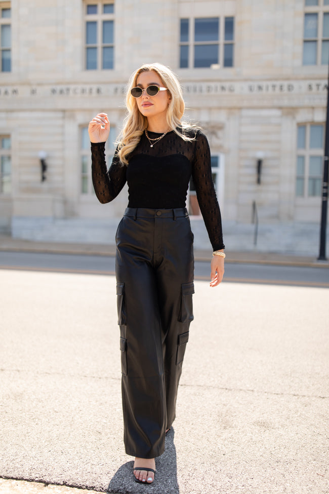 Follow My Lead Black Faux Leather Cargo Pants FINAL SALE Factory Outlet For Sale