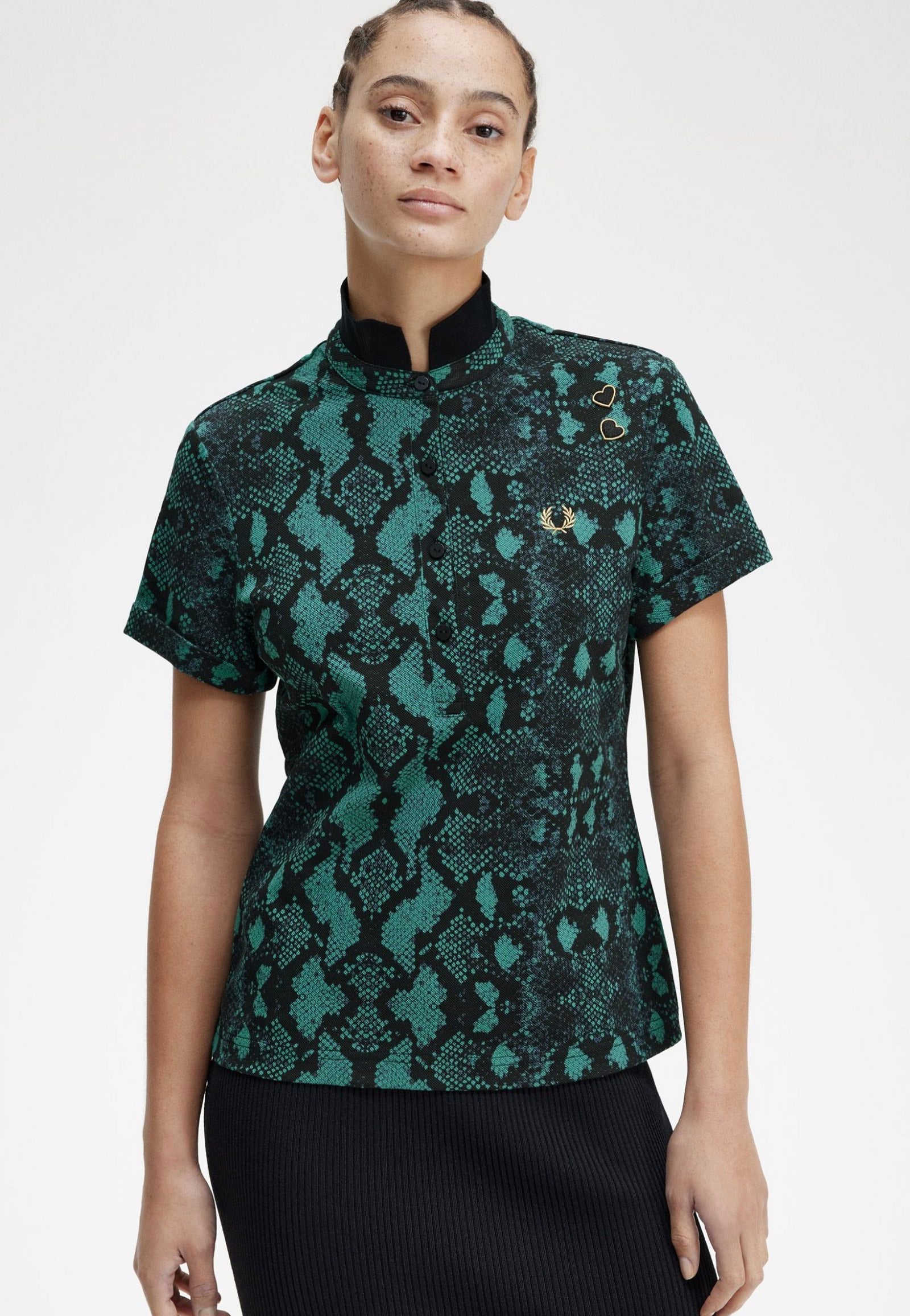 Fred Perry - Snake Print Deep Mint - Polo Excellent