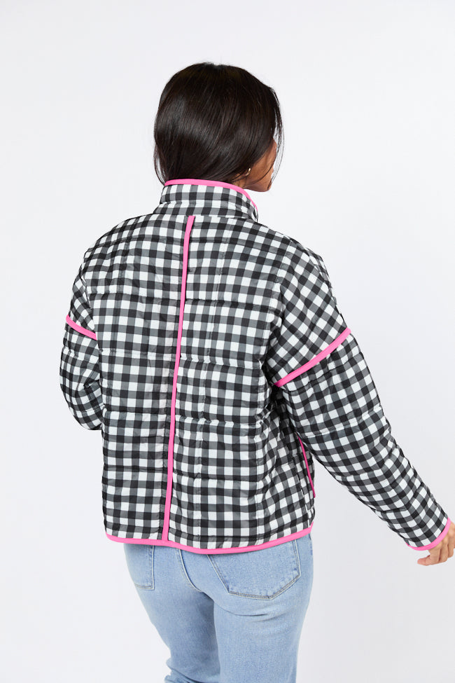 Going For It Black Gingham Printed Zip Up Jacket Buy Authentic Online