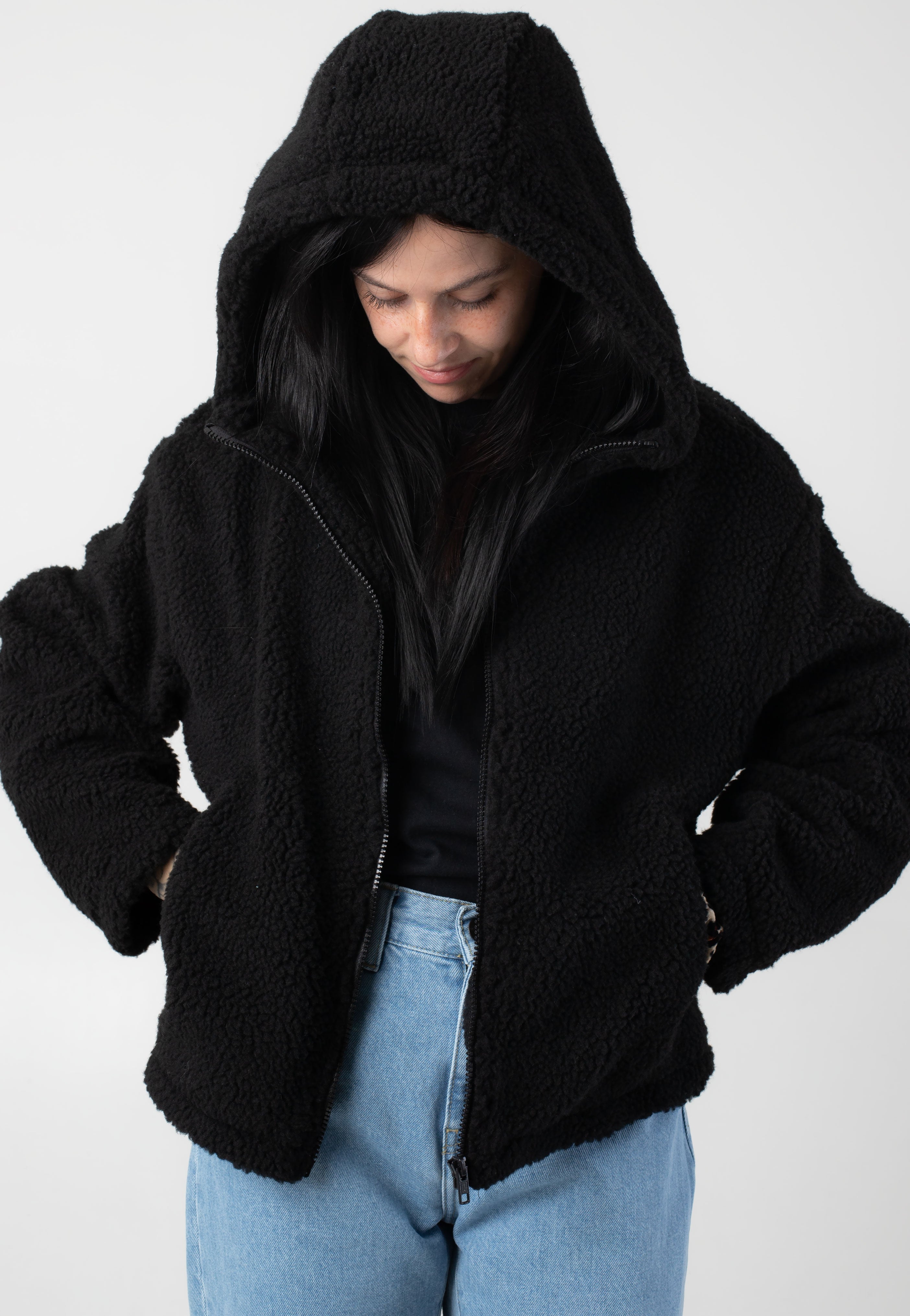 Urban Classics - Ladies Short Hooded Sherpa Black - Jacket Free Shipping Pay With Visa