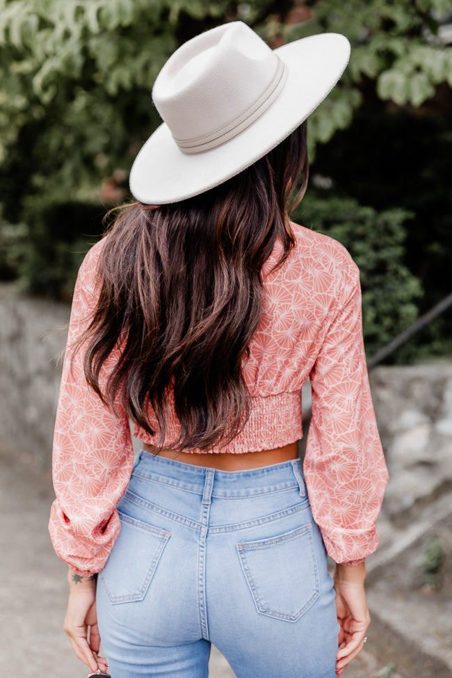 Never Saw It Coming Pink Printed Cropped Long Sleeve Blouse FINAL SALE Manchester