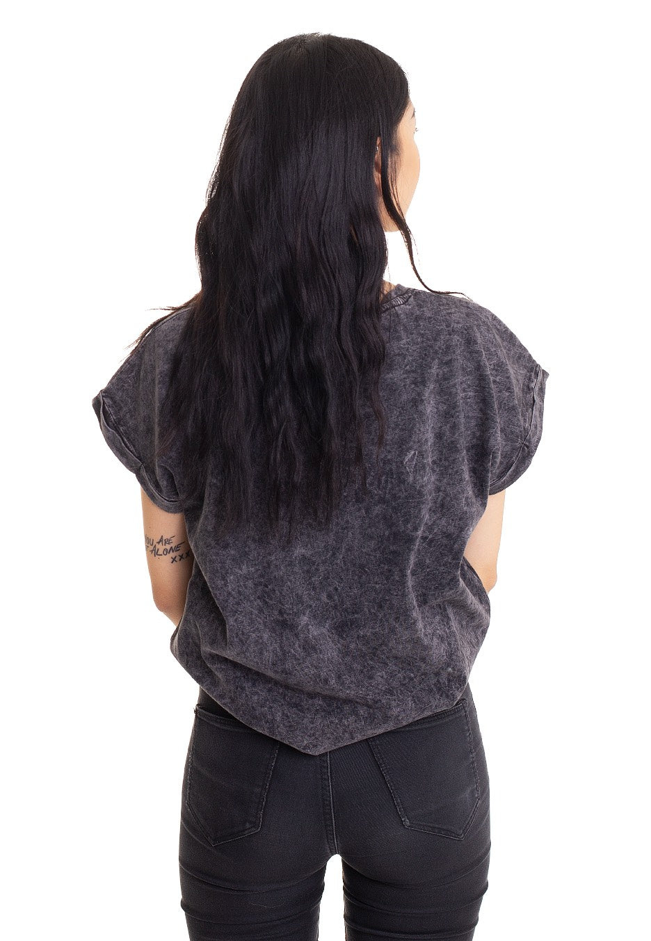 Dark Moon - Acid Washed Extended Shoulder Darkgrey - Girly For Cheap Online