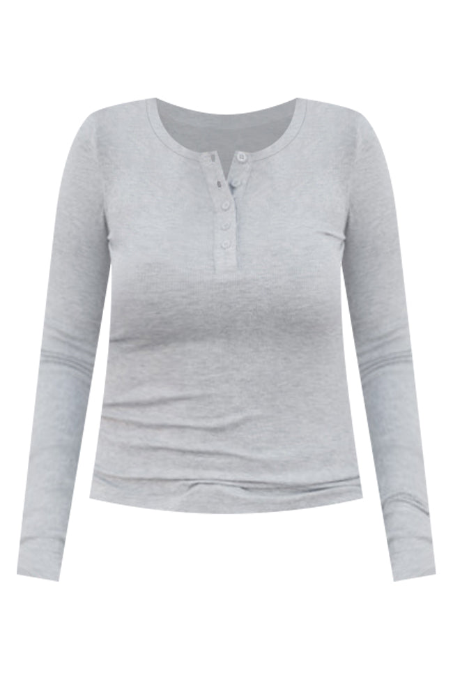 All The Better Grey Ribbed Knit Henley Long Sleeve Tee Limited Edition Sale Online