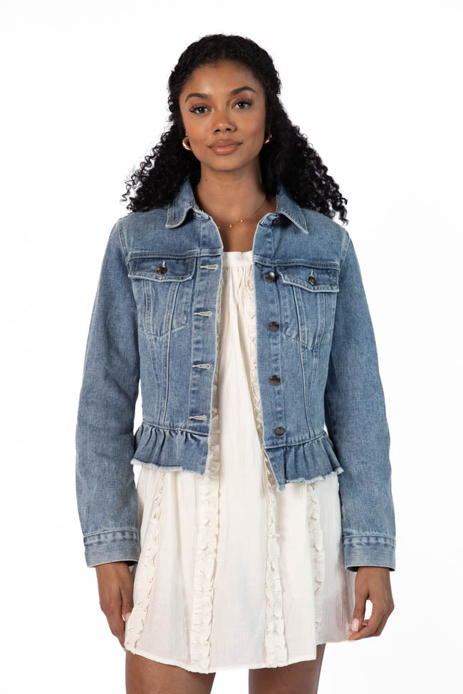 Denim Dreams Light Wash Peplum Detail Denim Jacket Cheap Sale Really