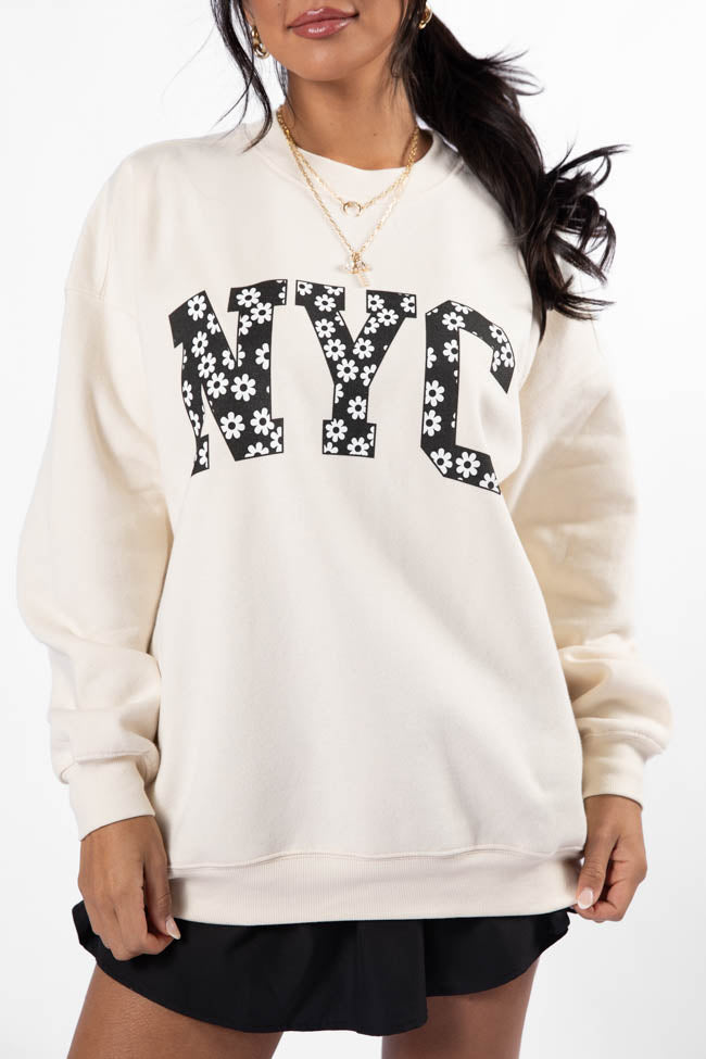 NYC Daisy Cream Oversized Graphic Sweatshirt In China Sale Online