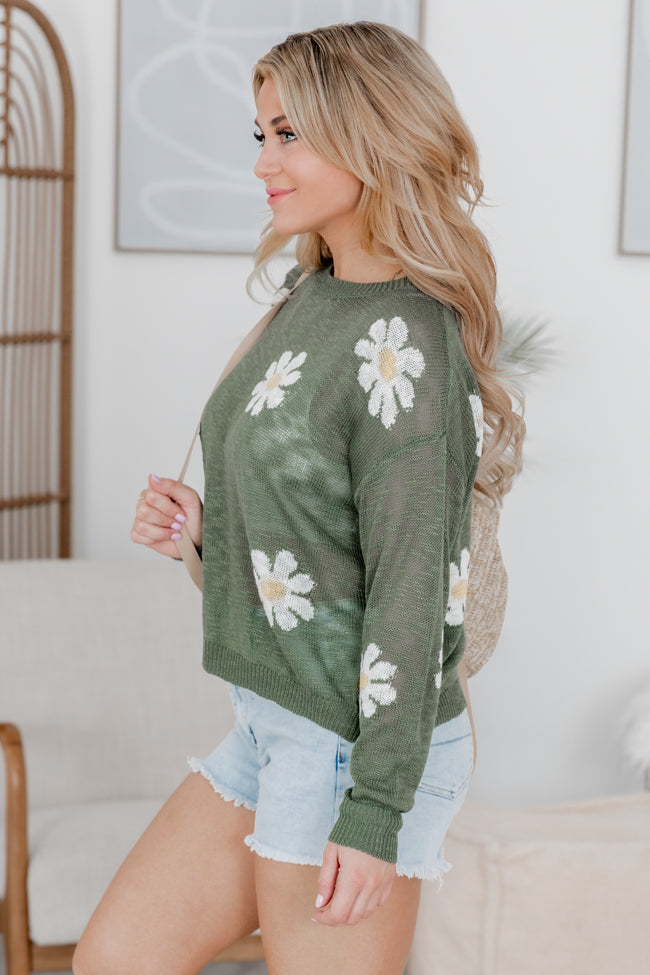 Oops-A-daisy Olive Daisy Print Sweater Sale Pre Order