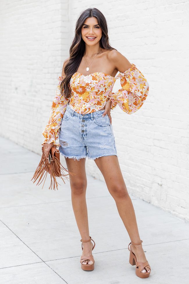 On My Mind Pink And Yellow Multi Printed Off The Shoulder Corset Blouse FINAL SALE Shop For Sale