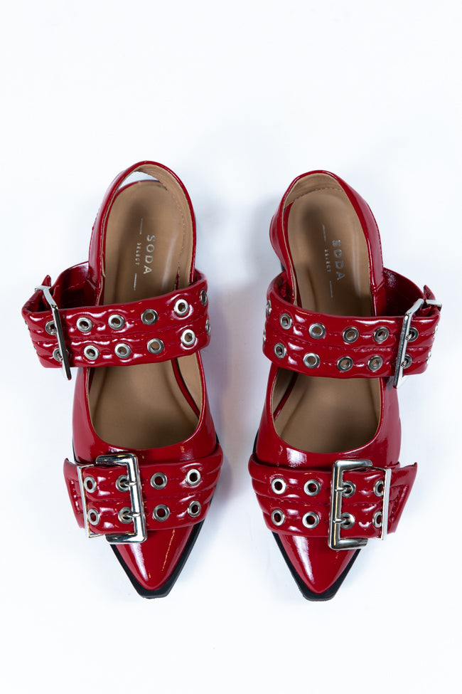 Addison Red Leather Buckle Slingback Flat Clearance Clearance