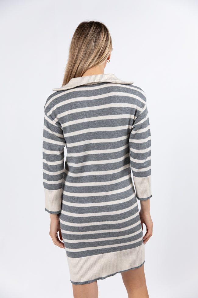 Between You and Me Grey Striped Quarter Zip Sweater Dress FINAL SALE Cheap Pice