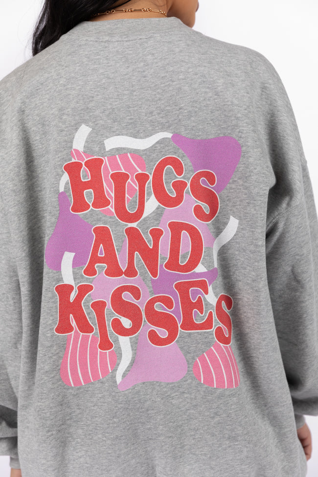 Hugs and Kisses Light Grey Oversized Graphic Sweatshirt Good Selling Sale Online