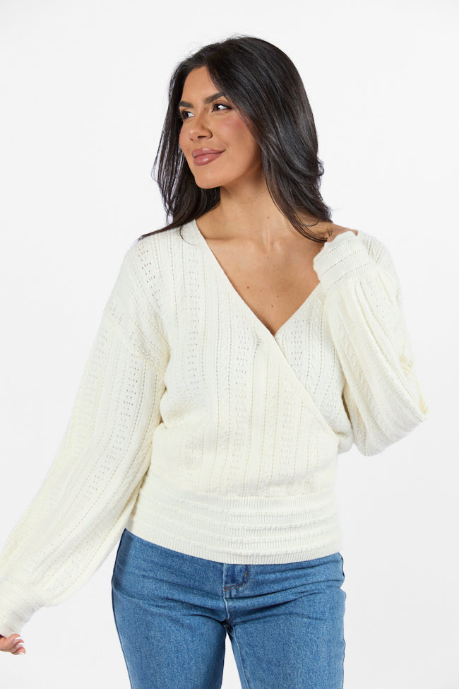 With Love Ivory Wrap Pointelle Sweater Outlet 100% Authentic