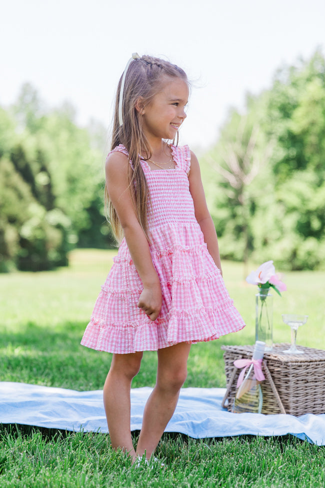 Kid's Time Spent Together Pink Gingham Smocked Dress