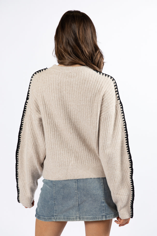 In and Out Taupe and Black Contrast Stitch Sweater Visit Cheap Pice