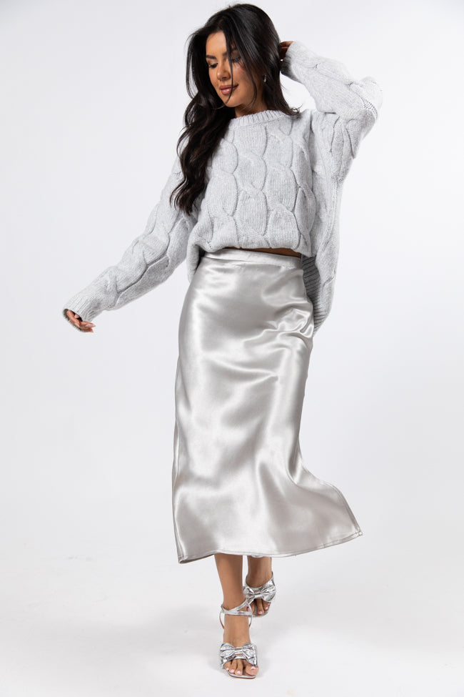 Love On The Brain Silver Satin Midi Skirt Buy Cheap Perfect