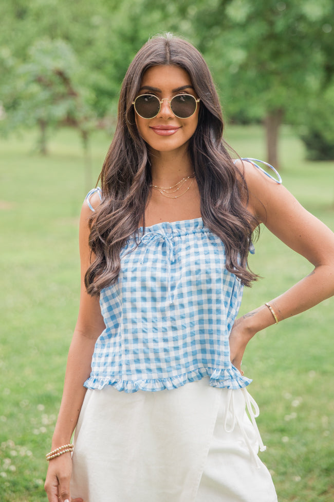 Feels Like Summer Blue Gingham Tank FINAL SALE 2025 Cheap Pice